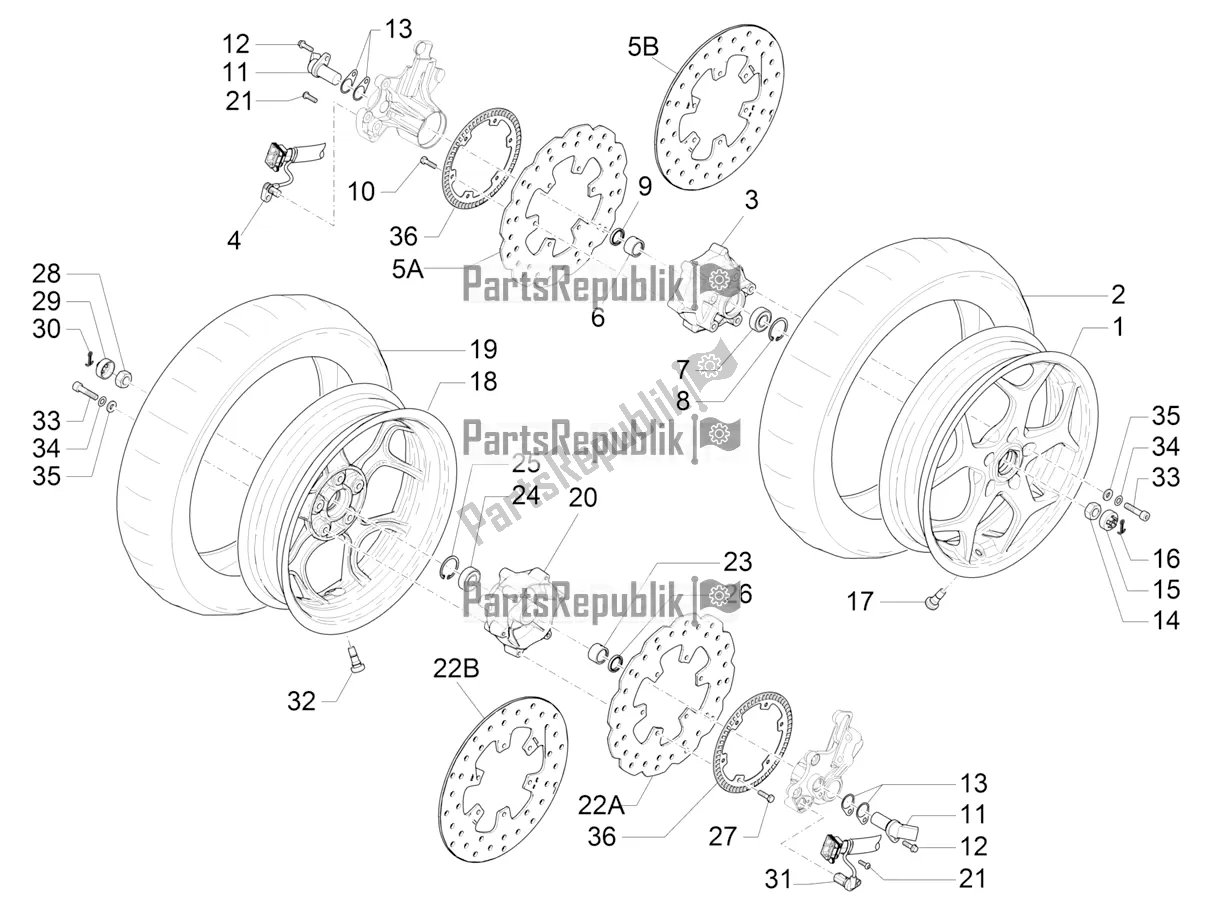 Order front wheel spareparts for the Piaggio MP3 500 Maxi Sport